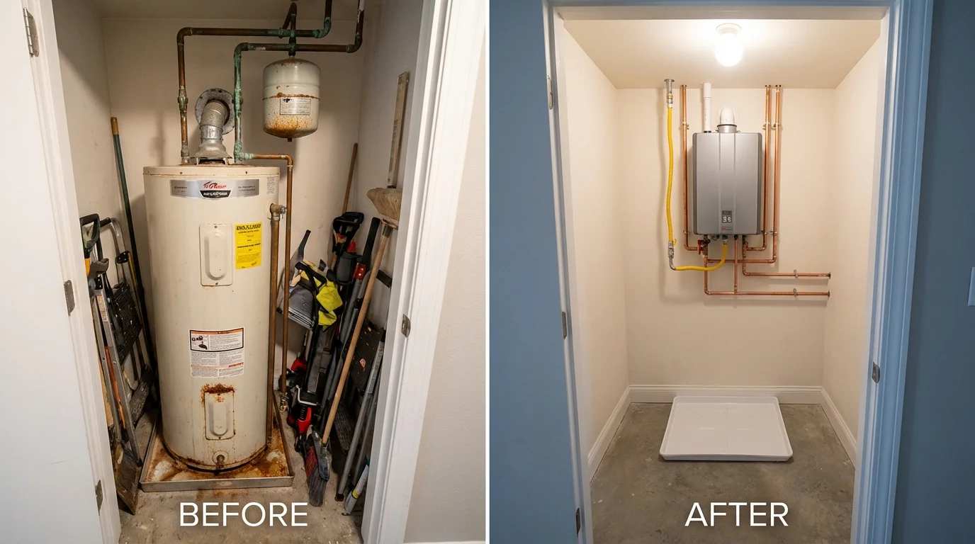 Tank water heater versus wall-mounted tankless unit comparison for Coraopolis, PA homeowners