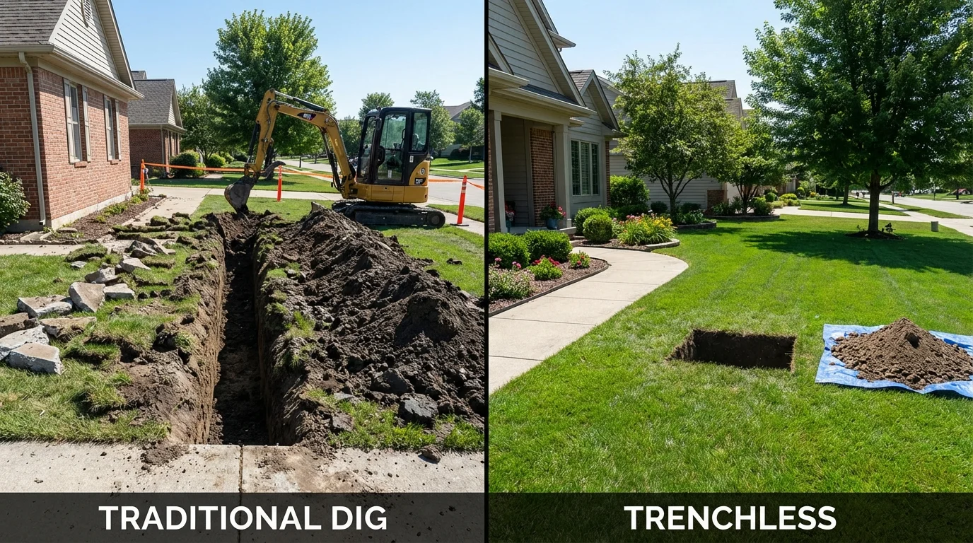 Trenchless sewer repair with minimal yard damage versus traditional excavation in Coraopolis, PA